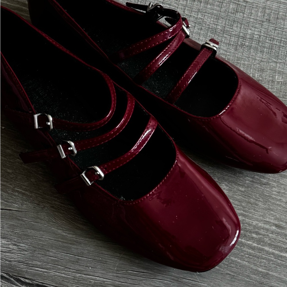 Red Patent Leather Flats with Straps